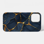 Coque iPhone 12 Japonais Kintsugi bleu foncé (Verso Horizontal)