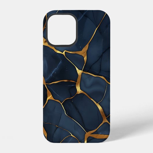 Coque iPhone 12 Japonais Kintsugi bleu foncé (Verso)