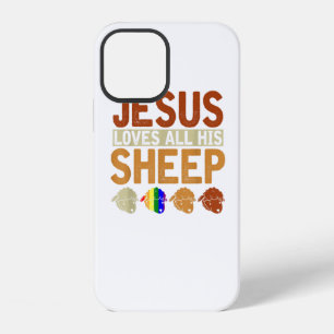 Coque iPhone 12 Jésus aime toutes ses brebis Christianisme Arc-en-