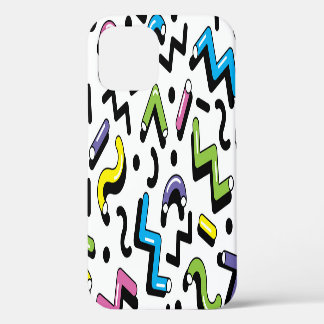 Coque iPhone 12 Jeu géométrique : Motif de formes de Doodles