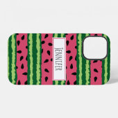 Coque iPhone 12 Joli motif pastèque rose et vert (Verso Horizontal)