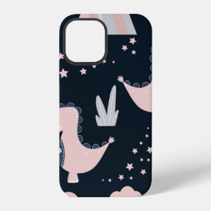 Coque iPhone 12 Joli motif sans couture avec des dinosaures roses
