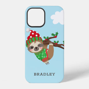 Coque iPhone 12 Joli paresseux de Noël moderne nom personnalisé