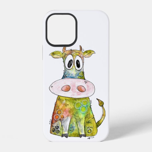 Coque iPhone 12 Jolie vache fantaisiste colorée (Verso)