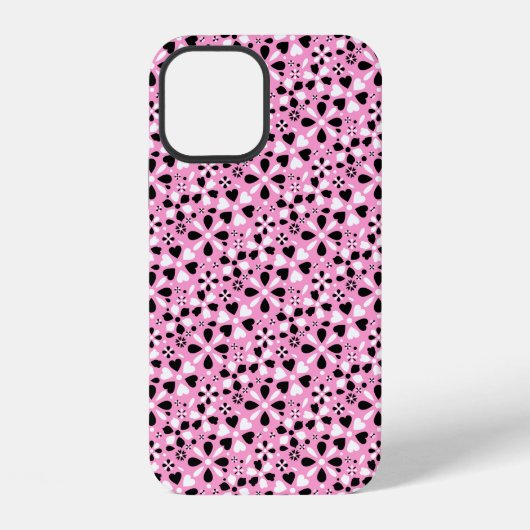 Coque iPhone 12 Jolies fleurs noires et blanches (Verso)
