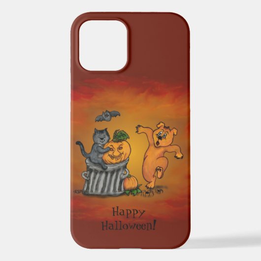 Coque iPhone 12 Joyeux Halloween ! Chien et araignée de chauve-sou (Verso)