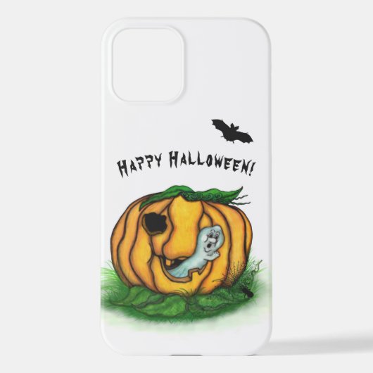 Coque iPhone 12 Le fantôme d'Halloween, chauve-souris, fantôme et  (Verso)