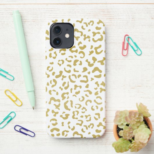 Coque iPhone 12 Leopard d'or, Parties scintillant d'or, Empreinte  (Sur le bureau)
