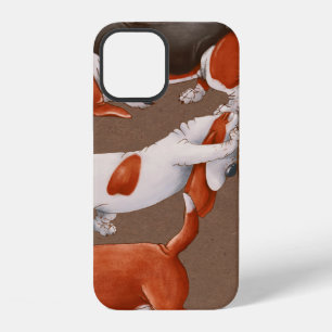 Coque iPhone 12 Les chiens Basset Hound tirent un chariot avec une