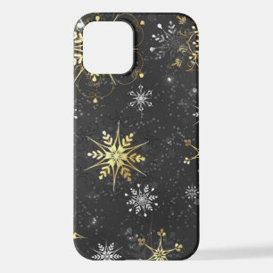 Coque iPhone 12 Les flocons dorés de Noël sur l'Arrière - plan noi