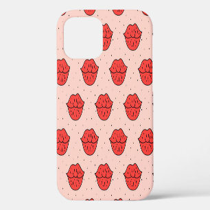 Coque iPhone 12 Lèvres caricaturales : motif féministe de doodle.