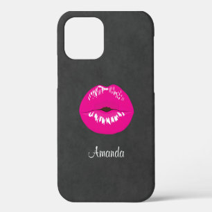 Coque iPhone 12 Lèvres Rose Chaud Illustration Glamour