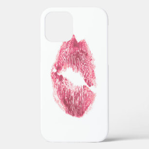 Coque iPhone 12 Lèvres roses réalistes, baiser isolé
