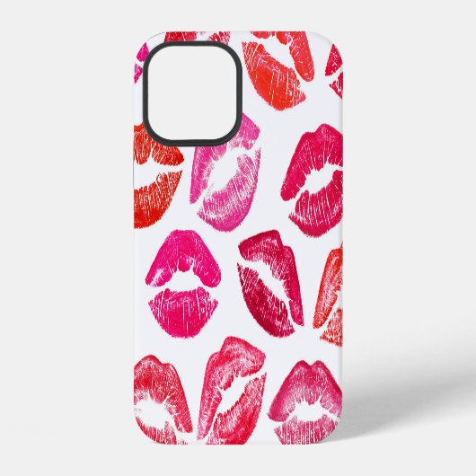 Coque iPhone 12 Lèvres rouges sur fond blanc. (Verso)
