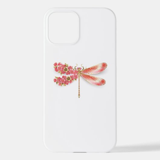 Coque iPhone 12 libellule de fleurs avec sakura de bijoux (Verso)