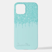 Coque iPhone 12 Light Aqua Turquoise Green Parties scintillant Mot (Verso)