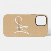 Coque iPhone 12 Light Straw Linen Monogram   (Verso Horizontal)