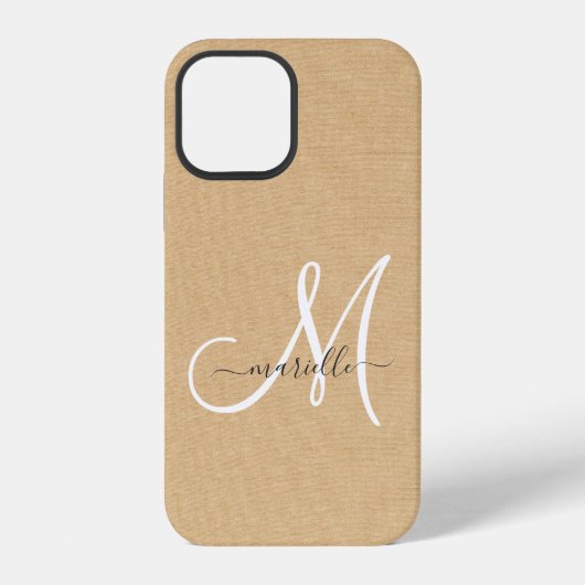 Coque iPhone 12 Light Straw Linen Monogram   (Verso)