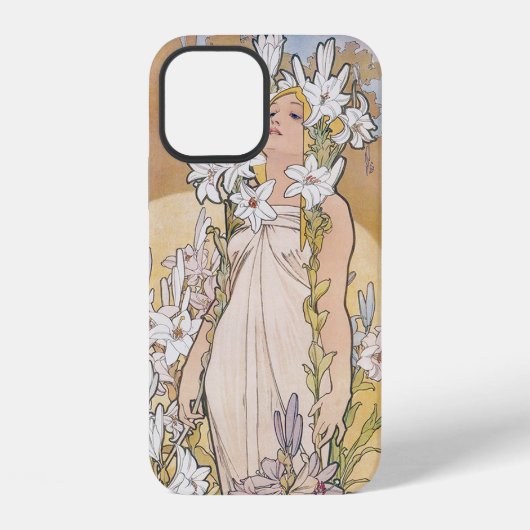 Coque iPhone 12 Lily (Quatre Fleurs), Alphonse Mucha (Verso)