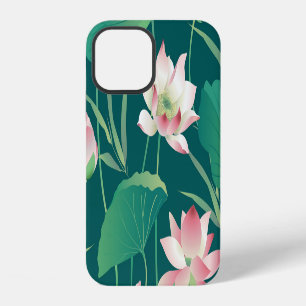Coque iPhone 12 Lotus aquarelle : fleurs vintage sans couture.