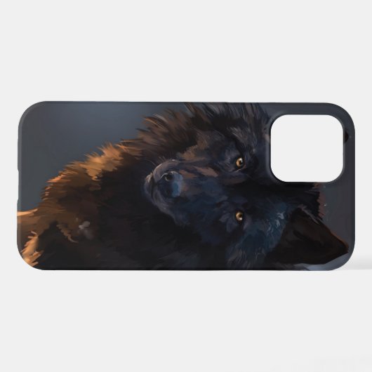 Coque iPhone 12 Loup noir (Verso Horizontal)