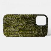 Coque iPhone 12 Luxueuse texture de peau de crocodile foncé. (Verso Horizontal)