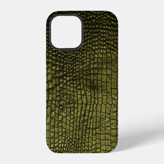 Coque iPhone 12 Luxueuse texture de peau de crocodile foncé. (Verso)