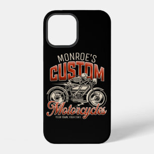 Coque iPhone 12 Magasin de moto squelette de nom personnalisé