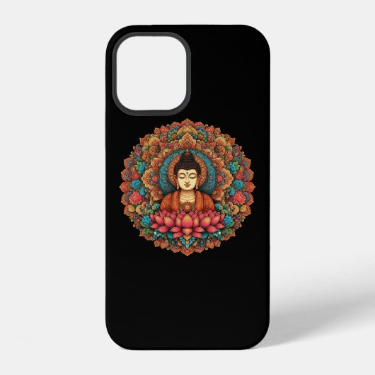 Coque iPhone 12 Mandala avec bouddha (Verso)