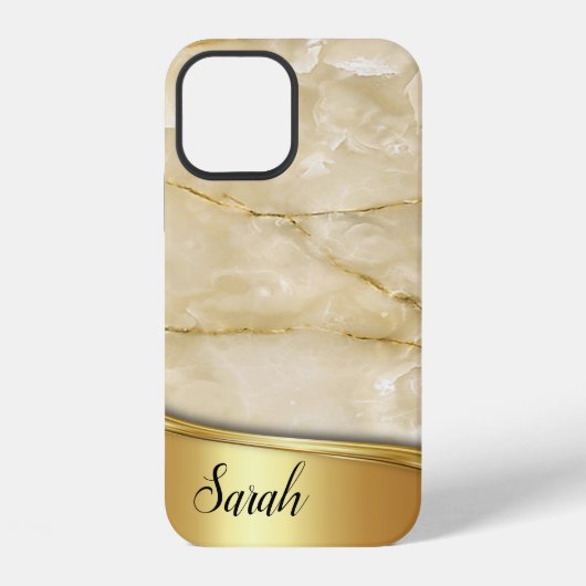Coque iPhone 12 Marbre doré tendance cool (Verso)