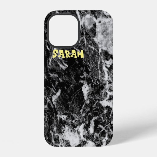 Coque iPhone 12 Marbre noir blanc tendance (Verso)
