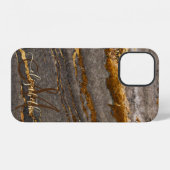 Coque iPhone 12 Marbre texture monogramme brun doré Cool (Verso Horizontal)