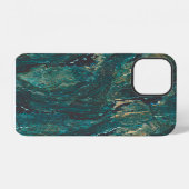 Coque iPhone 12 Marbre vert foncé : texture luxueuse. (Verso Horizontal)