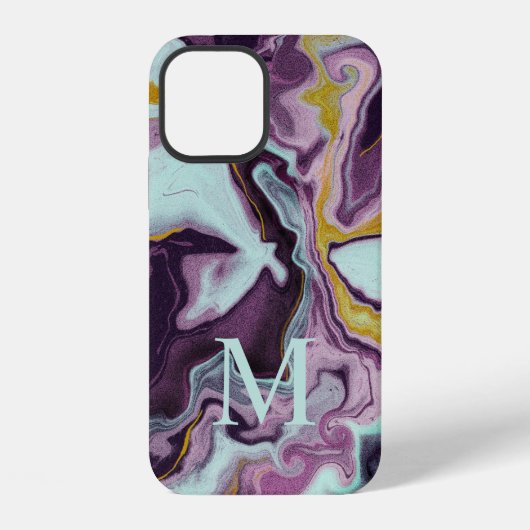 Coque iPhone 12 Marbre Violet Or Chic Monogramme (Verso)
