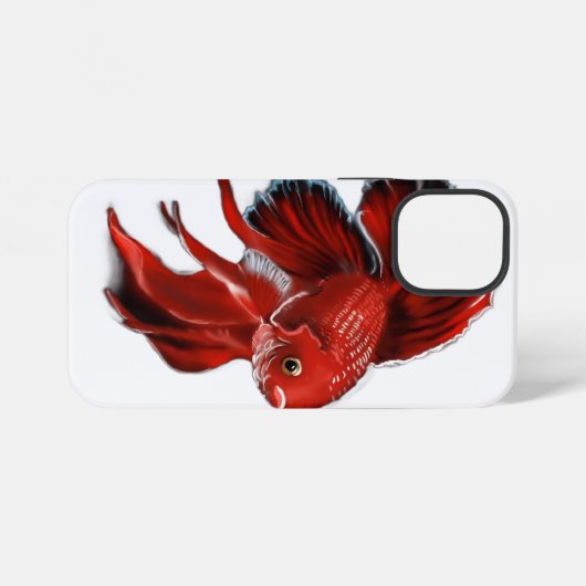 Coque iPhone 12 Mini A vibrant red betta fish swimming. (Verso Horizontal)