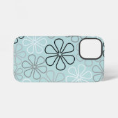 Coque iPhone 12 Mini Abstrait Big Flower Outlines BWG+Duck Egg Blue (Verso Horizontal)