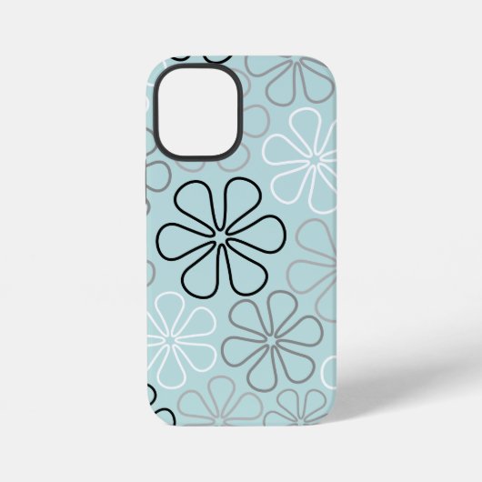 Coque iPhone 12 Mini Abstrait Big Flower Outlines BWG+Duck Egg Blue (Verso)