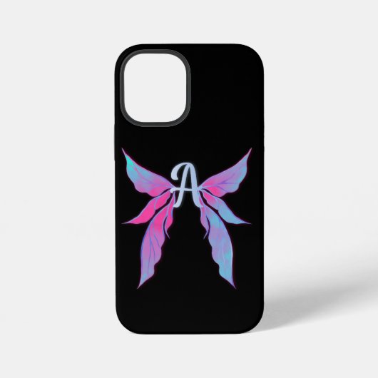 Coque iPhone 12 Mini Ailes séraphiques avec initiale (Verso)