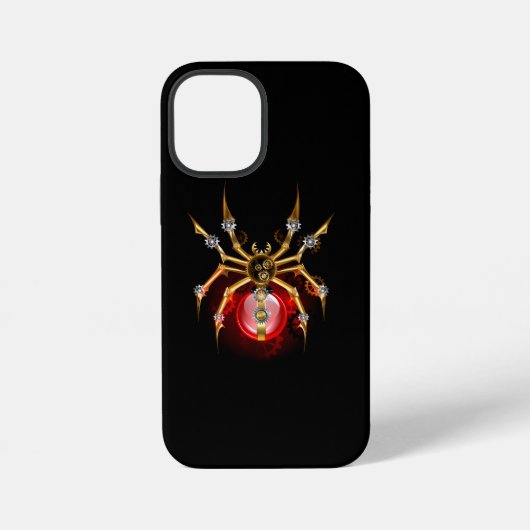 Coque iPhone 12 Mini Araignée steampunk sur fond noir (Verso)