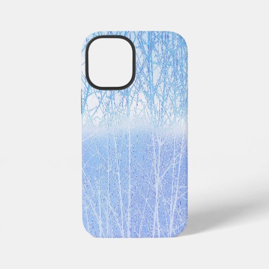 Coque iPhone 12 Mini Arbres Brumeux Givrés Bleu Bébé (Verso)