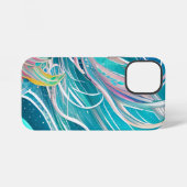 Coque iPhone 12 Mini Art abstrait de plage corail bleu (Verso Horizontal)