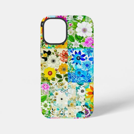 Coque iPhone 12 Mini Art de patchwork floral aquarelle fleurs (Verso)