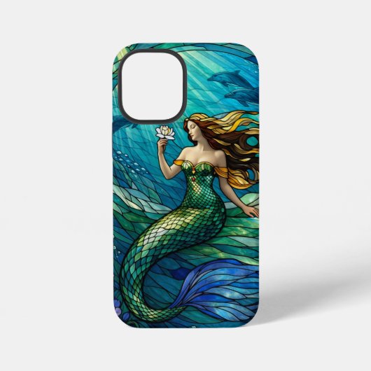 Coque iPhone 12 Mini Art de sirène en verre coloré (Verso)