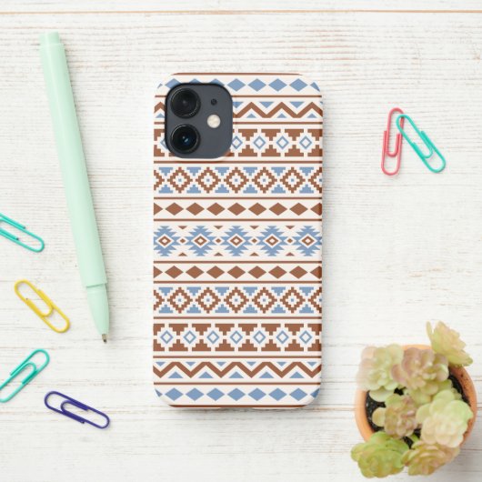 Coque iPhone 12 Mini Aztec Essence Motif II Crème bleu rouille (Sur le bureau)