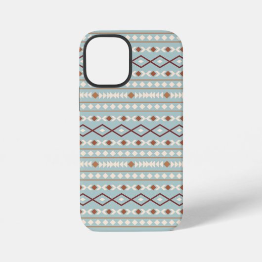 Coque iPhone 12 Mini Aztec Formes Motif Rusts Crème Turquoise-Bleu (Verso)