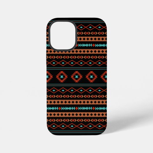 Coque iPhone 12 Mini Aztec Rusts Turquoise Noir Motifs mélangés Motif (Verso)
