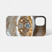 Coque iPhone 12 Mini bague diamant scintillant or (Verso Horizontal)