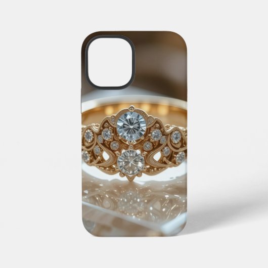 Coque iPhone 12 Mini bague diamant scintillant or (Verso)