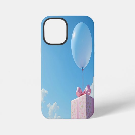 Coque iPhone 12 Mini ballon avec cadeau dans le ciel bleu (Verso)