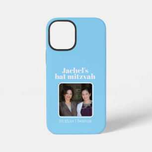 Coque iPhone 12 Mini Bar Mitsva en typographie grasse bleue douce